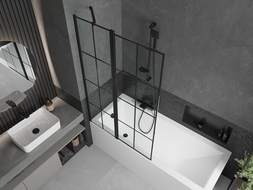 Mexen Cubik 160 x 70 cm rectangular bathtub with panels and a 1-wing screen 100 cm, black pattern - 550316070X9410117077