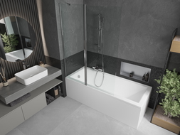 Mexen Cubik 160 x 70 cm rectangular bathtub with panels and a 1-wing screen 120 cm, transparent, chrome - 550316070X9412110100