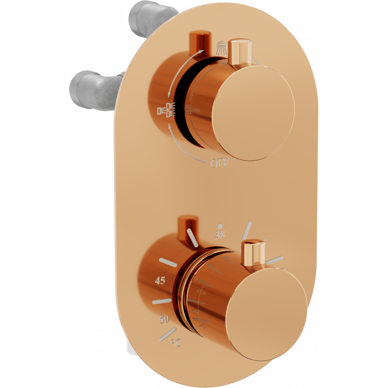 Mexen Kai 3-outlet thermostatic bathtub and shower mixer tap, Rose gold - 77602-60