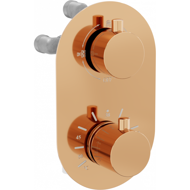 Mexen Kai thermostatic 3-outlet bath-shower mixer tap, rose gold - 77602-60
