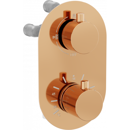 Mexen Kai thermostatic 3-outlet bath-shower mixer tap, rose gold - 77602-60