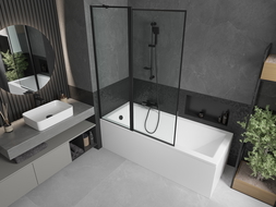 Mexen Cubik 170 x 70 cm rectangular bathtub with panels and a 1-wing screen 120 cm, black pattern - 550317070X9412117070