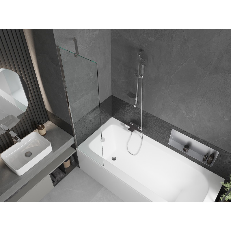 Mexen Vega Rectangular bathtub 150 x 70 cm with enclosure and 1-panel screen 50 cm, transparent, chrome - 550115070X9505000001