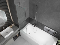 Mexen Vega 150 x 70 cm rectangular bathtub with panels and a 1-wing screen 50 cm, transparent, chrome - 550115070X9505000001