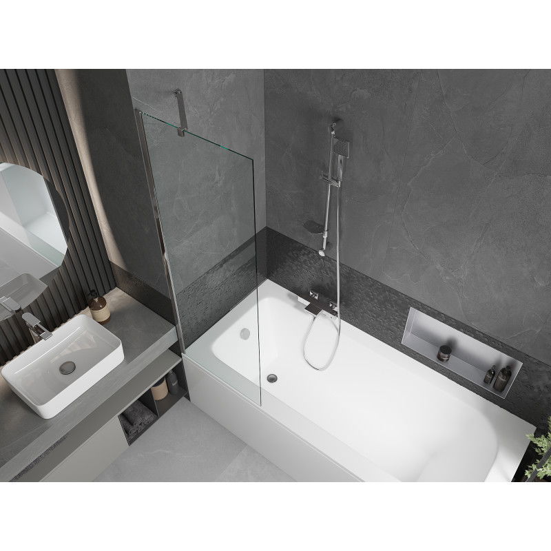Mexen Vega rectangular bath 150 x 70 cm with panel and 1-wing screen 60 cm, transparent, chrome - 550115070X9506000001