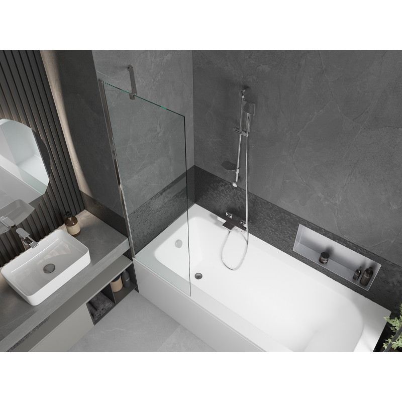 Mexen Vega rectangular bathtub 150 x 70 cm with panel and 1-wing screen 60 cm, transparent, chrome - 550115070X9506000001