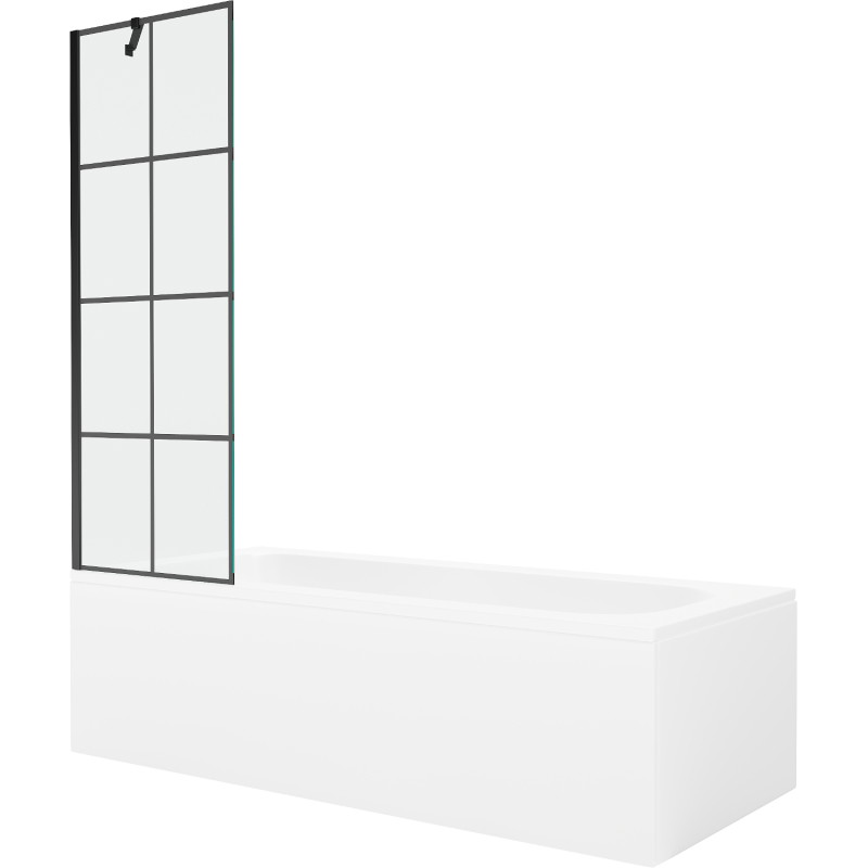 Mexen Vega rectangular bathtub 150 x 70 cm with casing and single-wing screen 60 cm, black pattern - 550115070X9506007077
