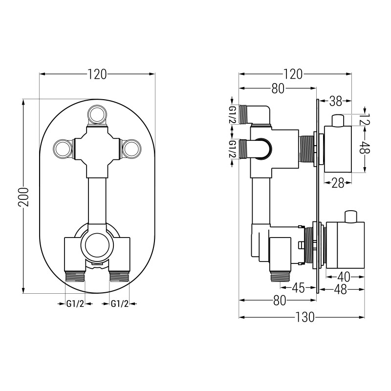 Mexen Kai thermostatic bath-shower mixer 3-way, brushed gun gray - 77602-66