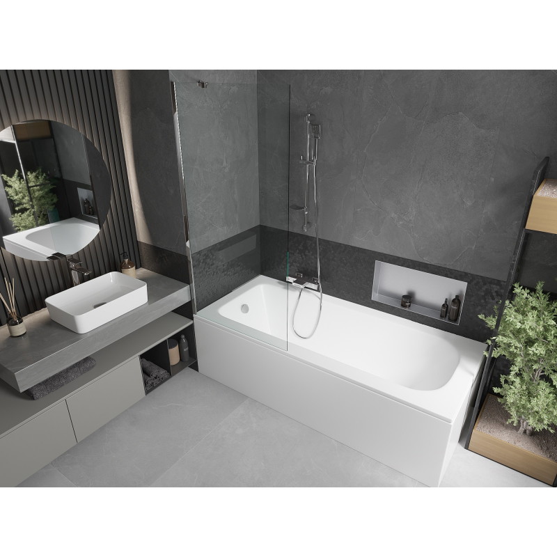 Mexen Vega Rectangular Bathtub 150 x 70 cm with Casing and 1-Panel Screen 80 cm, Transparent, Chrome - 550115070X9508000001