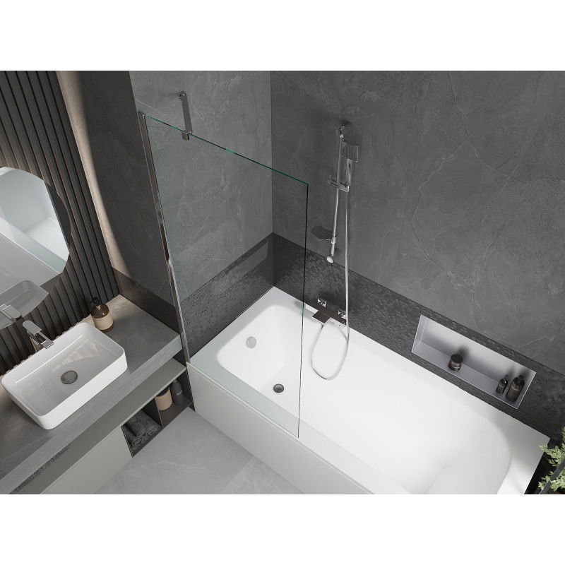 Mexen Vega rectangular bath 150 x 70 cm with enclosure and 1-wing screen 80 cm, transparent, chrome - 550115070X9508000001