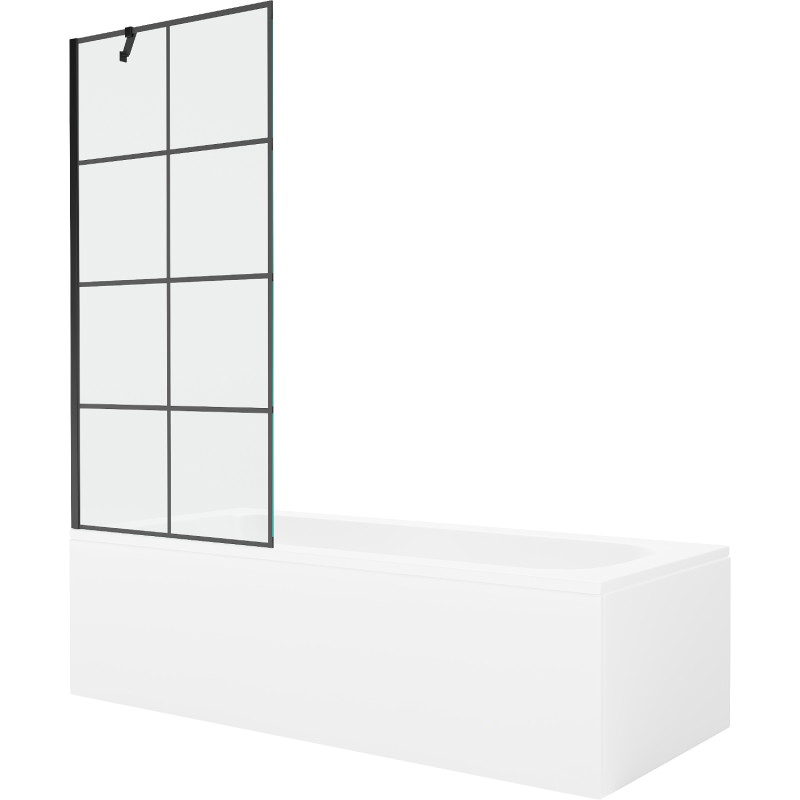 Mexen Vega rectangular bathtub 150 x 70 cm with casing and single-panel screen 80 cm, black pattern - 550115070X9508007077
