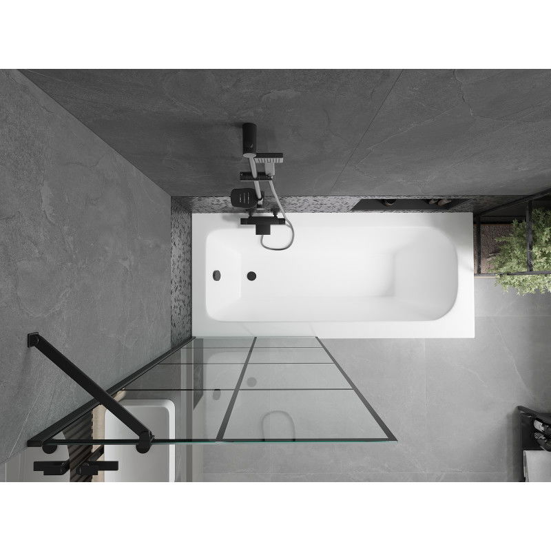 Mexen Vega rectangular bath 150 x 70 cm with panel and 1-wing screen 80 cm, black pattern - 550115070X9508007077