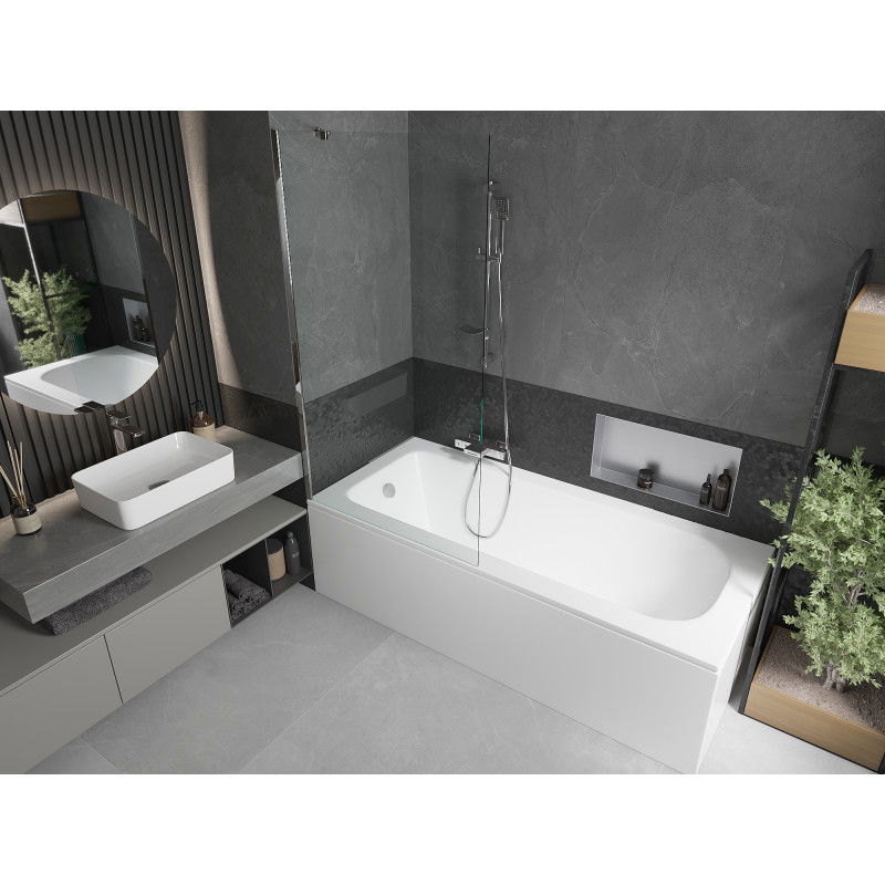Mexen Vega rectangular bathtub 150 x 70 cm with housing and 1-wing screen 90 cm, transparent, chrome - 550115070X9509000001