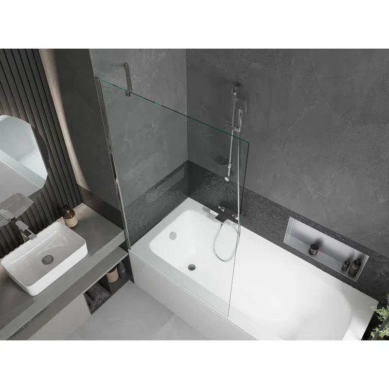 Mexen Vega rectangular bath 150 x 70 cm with housing and 1-wing screen 100 cm, transparent, chrome - 550115070X9510000001