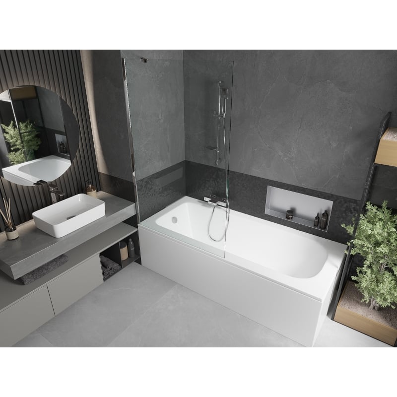 Mexen Vega rectangular bathtub 150 x 70 cm with enclosure and 1-panel screen 100 cm, transparent, chrome - 550115070X9510000001