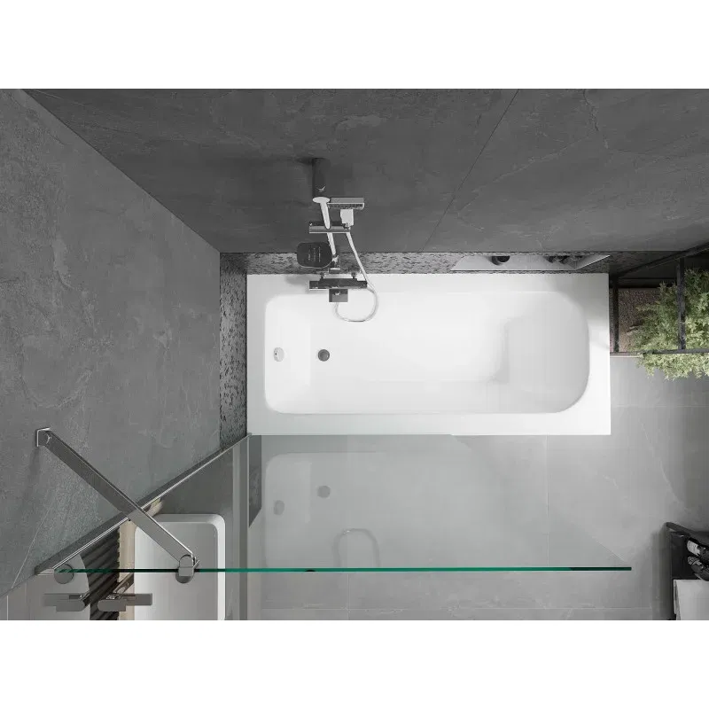 Mexen Vega rectangular bath 150 x 70 cm with housing and 1-wing screen 100 cm, transparent, chrome - 550115070X9510000001