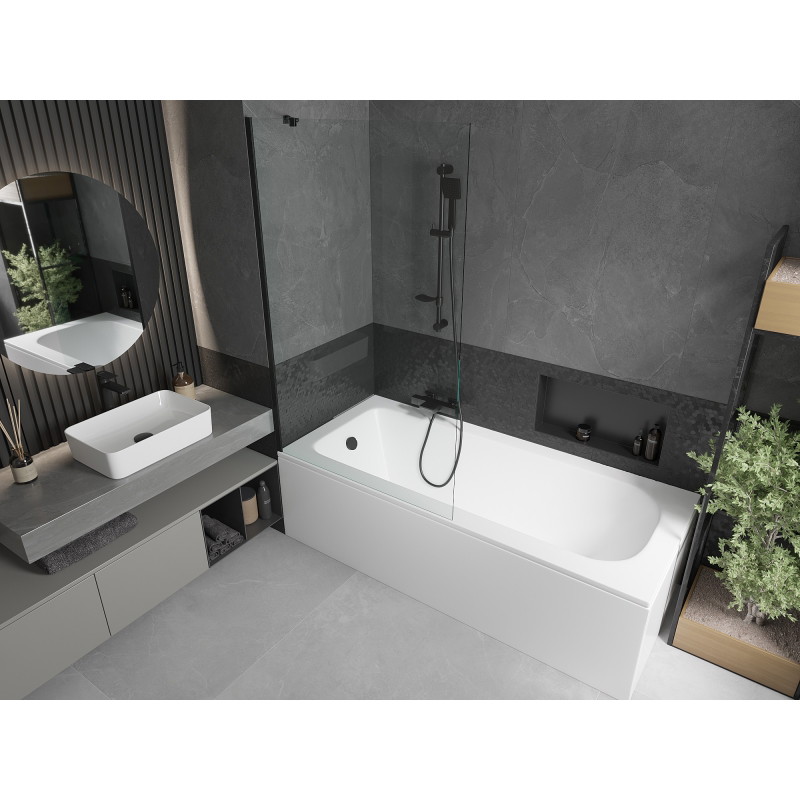 Mexen Vega rectangular bathtub 150 x 70 cm with casing and 1-wing screen 100 cm, transparent, black - 550115070X9510000070