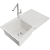 Mexen Cesar 1-bowl granite sink with drainer and Flora kitchen faucet, white - 6514-20-670401-00