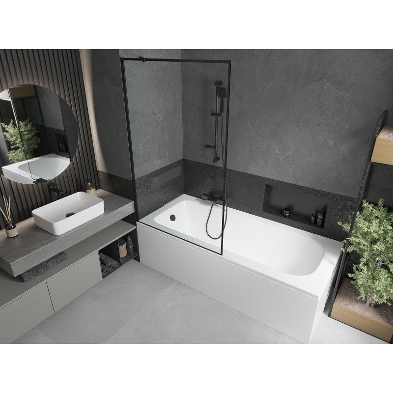 Mexen Vega rectangular bath 150 x 70 cm with enclosure and 1-wing screen 100 cm, black pattern - 550115070X9510007070