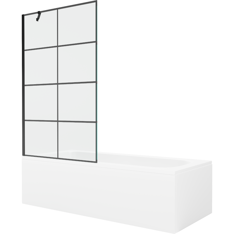 Mexen Vega 150 x 70 cm rectangular bathtub with panels and a 1-wing screen 100 cm, black pattern - 550115070X9510007077