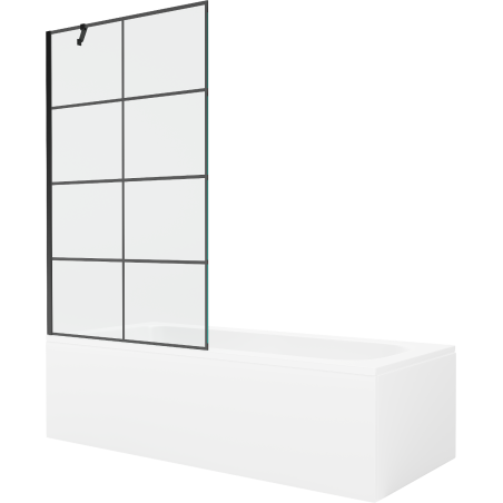 Mexen Vega 150 x 70 cm rectangular bathtub with panels and a 1-wing screen 100 cm, black pattern - 550115070X9510007077