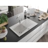 Mexen Cesar granite sink 1-bowl with drainer and Flora kitchen faucet, white - 6514-20-670401-02