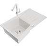 Mexen Cesar granite kitchen sink 1-bowl with drainer and Flora kitchen tap, white - 6514-20-670401-02