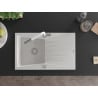 Mexen Cesar granite kitchen sink 1-bowl with drainer and Flora kitchen tap, white - 6514-20-670401-02