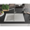 Mexen Cesar granit sink single-bowl with drainer and Flora kitchen faucet, white - 6514-20-670401-06