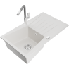 Mexen Cesar granite kitchen sink 1-bowl with drainer and Flora faucet, white - 6514-20-670401-06