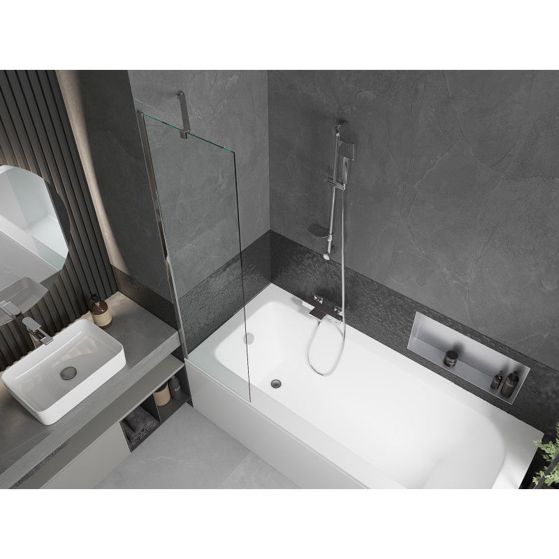 Mexen Vega rectangular bath 160 x 70 cm with enclosure and 1-wing screen 50 cm, transparent, chrome - 550116070X9505000001