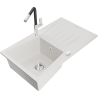 Mexen Cesar granite kitchen sink 1-bowl with drainer and Flora kitchen faucet, white - 6514-20-670401-07