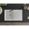 Mexen Cesar 1-bowl granite sink with drainer and Flora kitchen faucet, white - 6514-20-670401-07