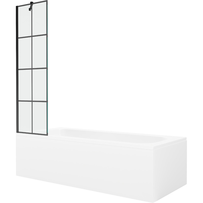 Mexen Vega rectangle bathtub 160 x 70 cm with casing and 1-wing screen 50 cm, black pattern - 550116070X9505007077