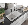 Mexen Cesar 1-bowl granite sink with drainer and Flora kitchen tap, white - 6514-20-670401-07-B