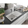 Mexen Cesar granite sink 1-bowl with drainer and Flora kitchen faucet, white - 6514-20-670401-07-B