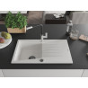 Mexen Cesar granite sink 1-bowl with drainer and Flora kitchen faucet, white - 6514-20-670401-07-B