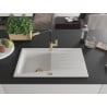 Mexen Cesar 1-bowl granite sink with drainer and Flora kitchen tap, white - 6514-20-670401-57-G