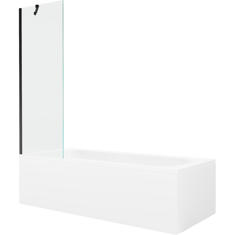 Mexen Vega rectangular bathtub 160 x 70 cm with casing and single-panel screen 60 cm, transparent, black - 550116070X9506000070