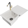 Mexen Cesar granite kitchen sink 1-bowl with drainer and Flora kitchen faucet, white - 6514-20-670401-57-B