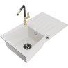 Mexen Cesar granite single-bowl kitchen sink with drainer and Flora kitchen faucet, white - 6514-20-670401-57-B