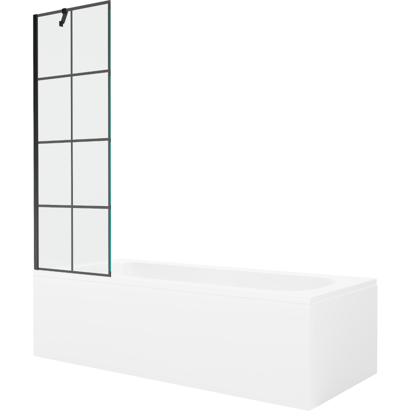 Mexen Vega 160 x 70 cm rectangular bathtub with panels and a 1-wing screen 60 cm, black pattern - 550116070X9506007077