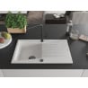 Mexen Cesar 1-Bowl Granite Kitchen Sink with Drainer and Flora Faucet, White - 6514-20-670401-70-B
