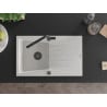 Mexen Cesar 1-Bowl Granite Sink with Drainer and Flora Kitchen Tap, White - 6514-20-670401-70-B