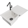 Mexen Cesar 1-Bowl Granite Kitchen Sink with Drainer and Flora Faucet, White - 6514-20-670401-70-B