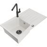Mexen Cesar granite single-bowl sink with drainer and Flora kitchen faucet, white - 6514-20-670401-70-B