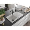 Mexen Cesar 1-Bowl Granite Kitchen Sink with Drainer and Flora Faucet, White - 6514-20-670401-70-B