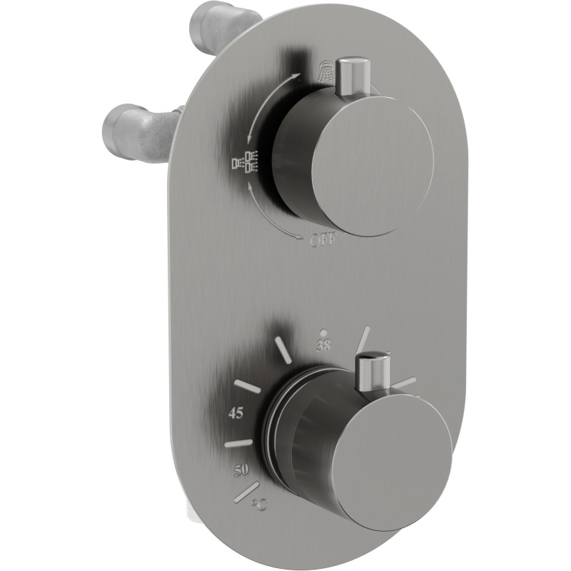 Mexen Kai thermostatic bath-shower mixer 3-way, brushed gun gray - 77602-66