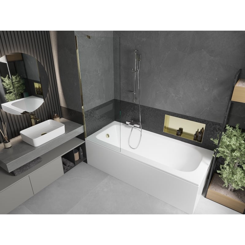 Mexen Vega rectangular bathtub 160 x 70 cm with casing and 1-wing screen 70 cm, transparent, chrome - 550116070X9507000001