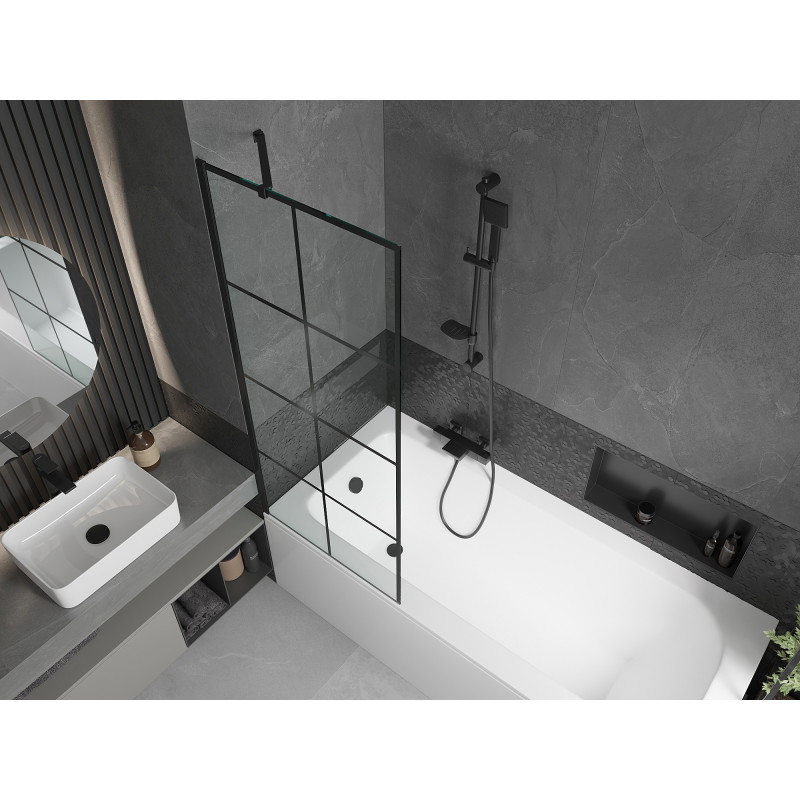 Mexen Vega rectangular bathtub 160 x 70 cm with casing and 1-leaf screen 70 cm, black pattern - 550116070X9507007077